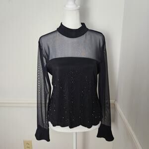 Vtg 90s Y2K Dressbarn Shirt Sz 12 Womens Mesh Beaded WhimsiGoth Grunge Cocktail